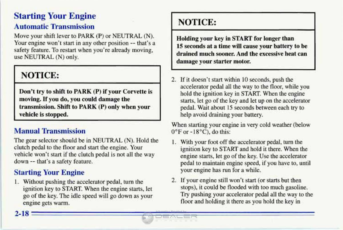 Chevrolet Corvette C4 owners manual / page 61