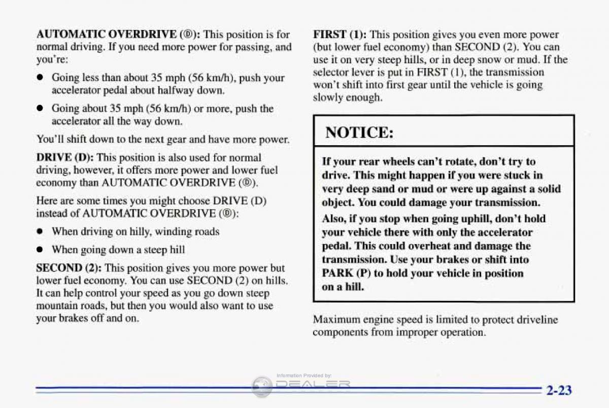 Chevrolet Corvette C4 owners manual / page 66