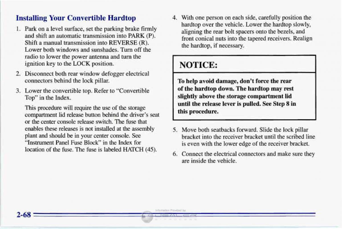 Chevrolet Corvette C4 owners manual / page 111