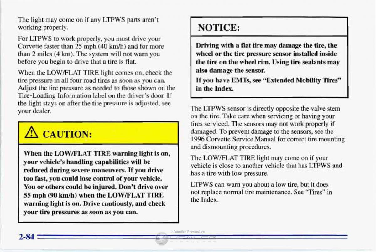 Chevrolet Corvette C4 owners manual / page 127