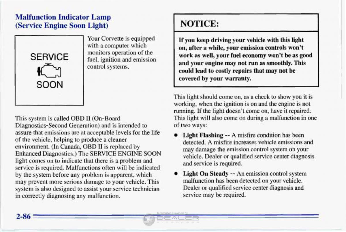 Chevrolet Corvette C4 owners manual / page 129