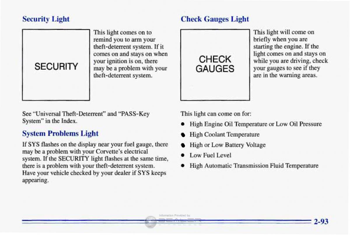 Chevrolet Corvette C4 owners manual / page 136