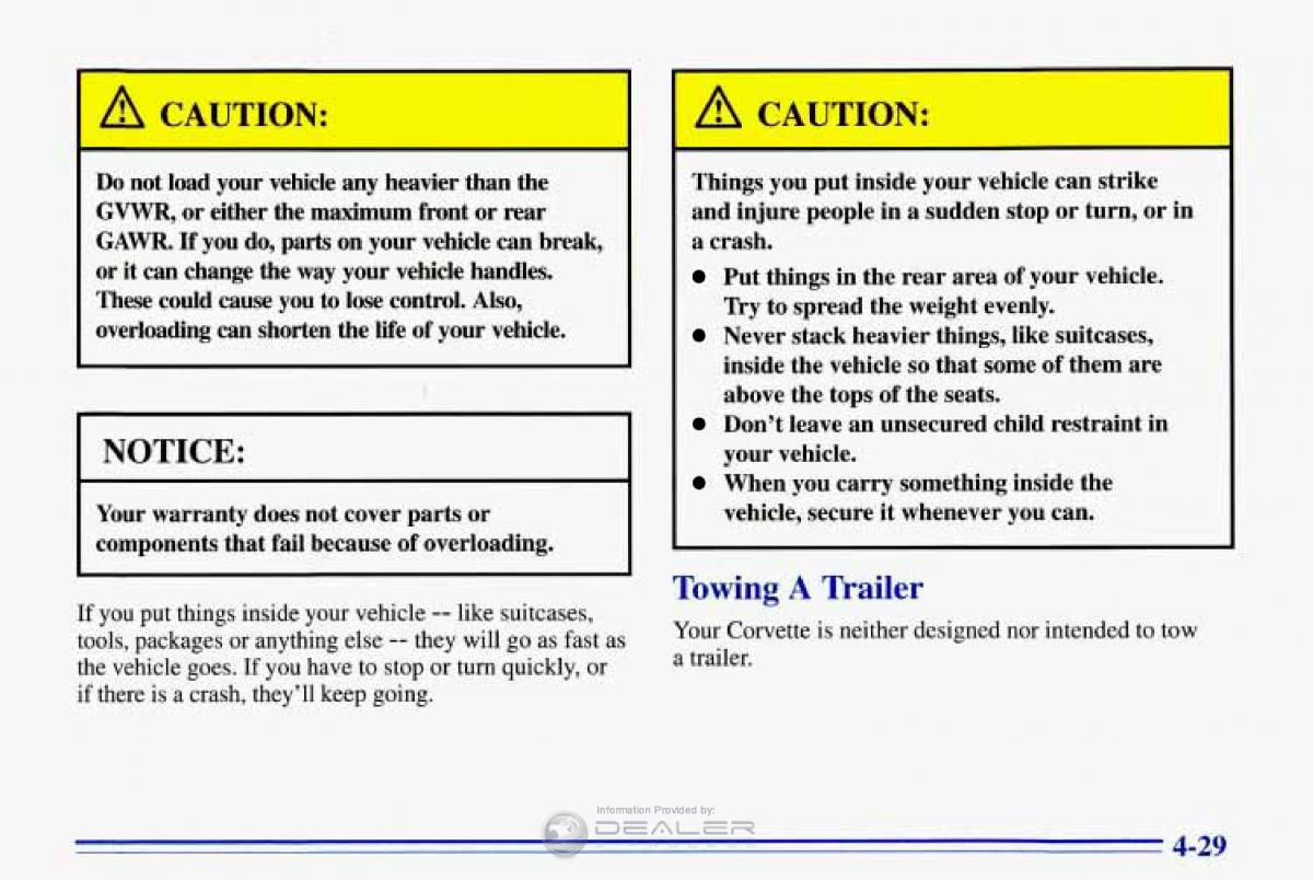 Chevrolet Corvette C4 owners manual / page 190