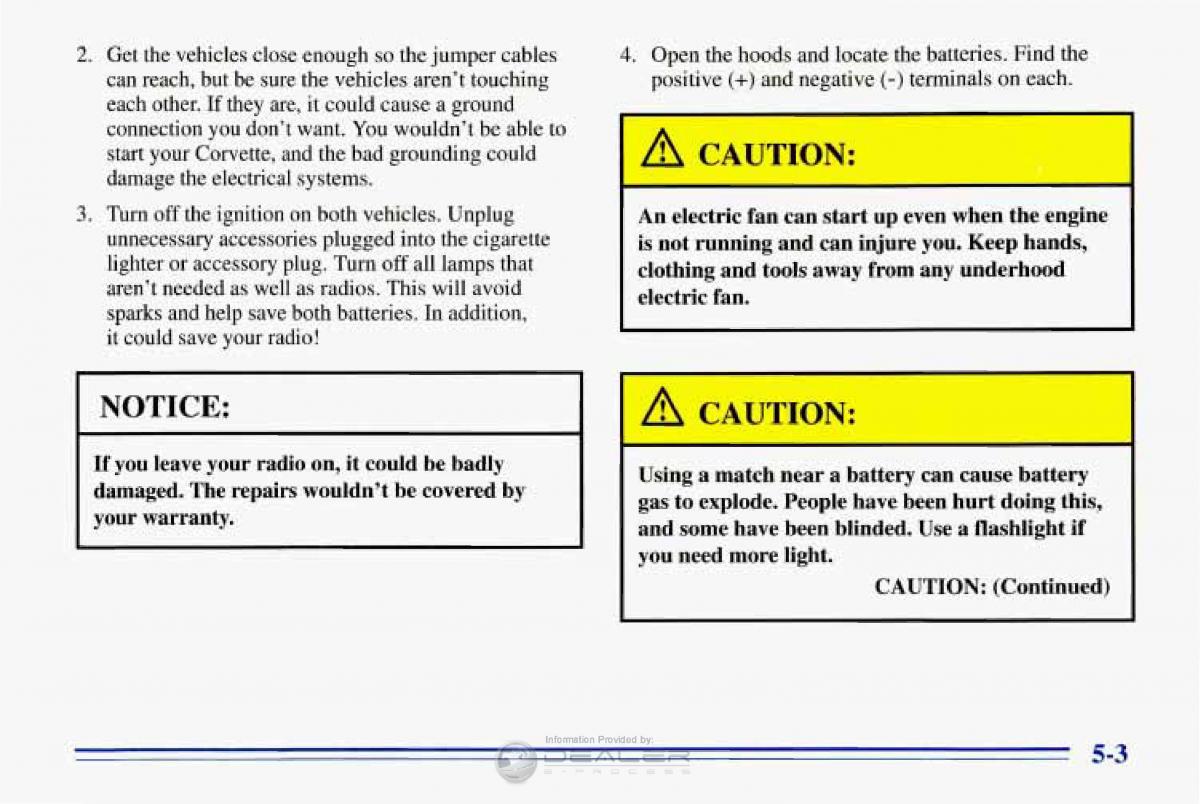 Chevrolet Corvette C4 owners manual / page 194