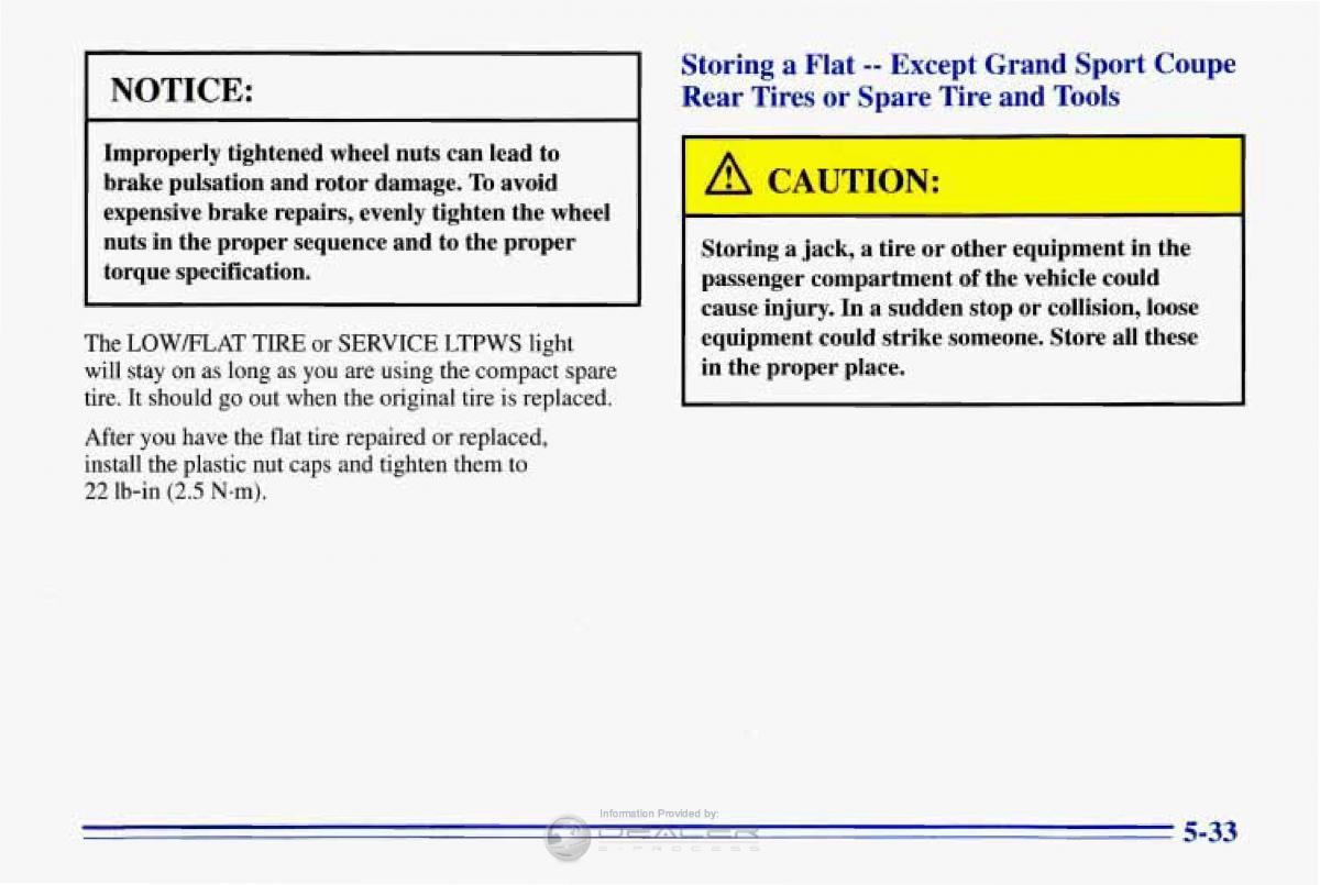 Chevrolet Corvette C4 owners manual / page 224