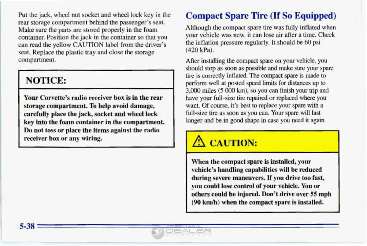 Chevrolet Corvette C4 owners manual / page 229