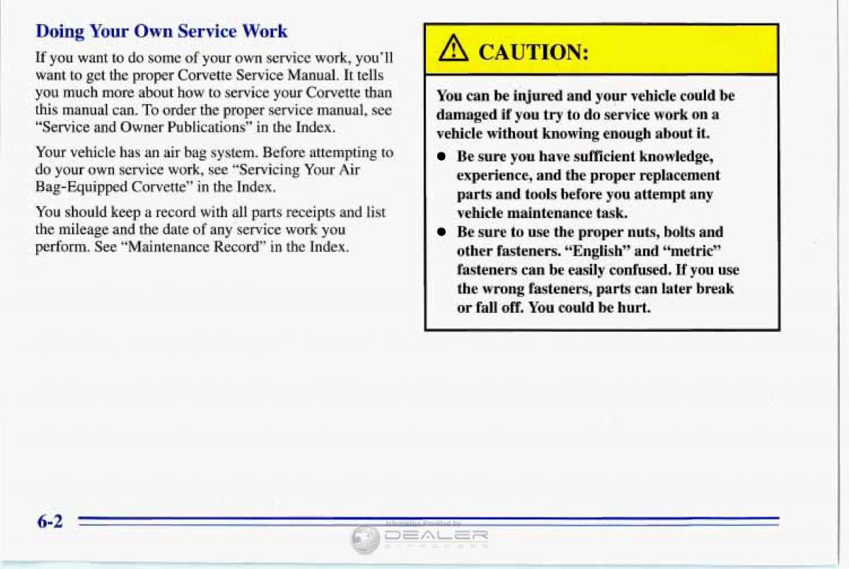 Chevrolet Corvette C4 owners manual / page 233