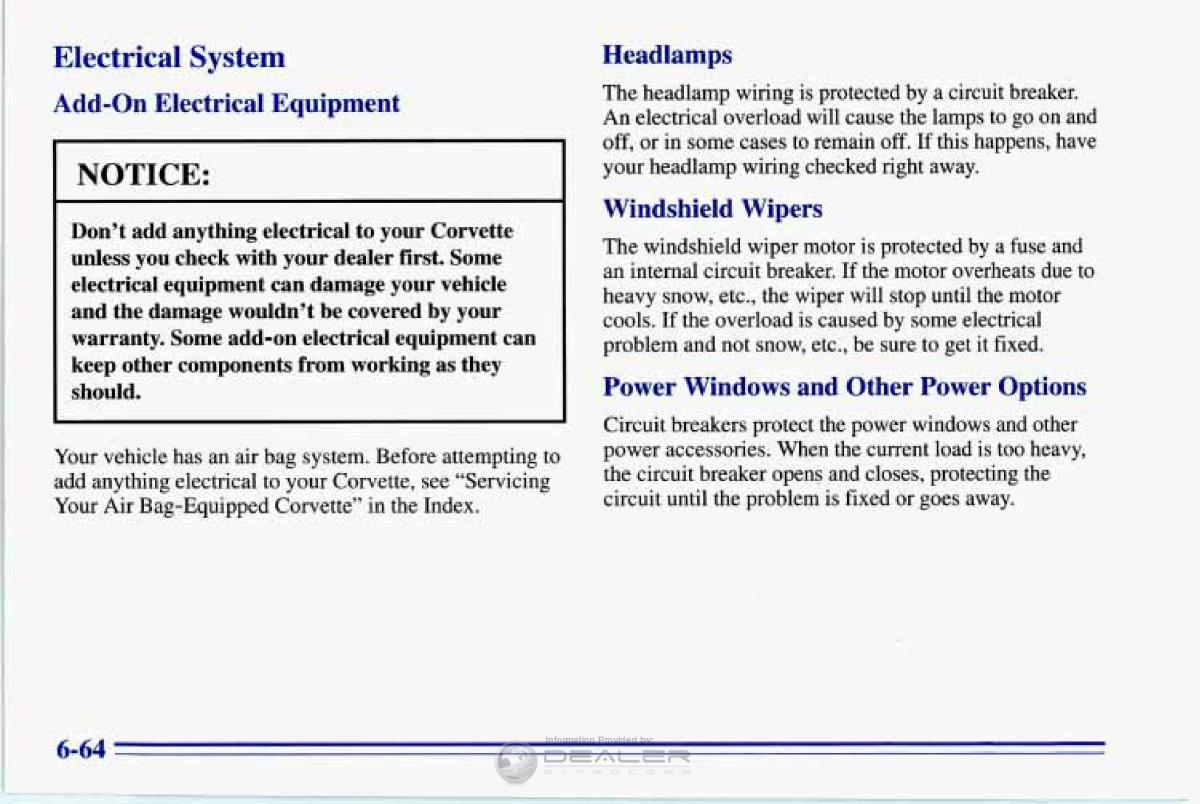 Chevrolet Corvette C4 owners manual / page 295