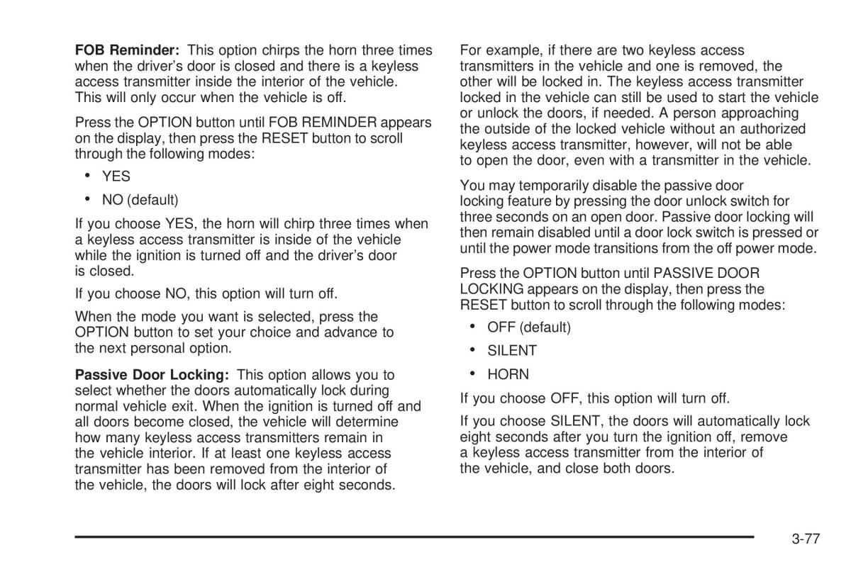 Chevrolet Corvette C5 owners manual / page 217