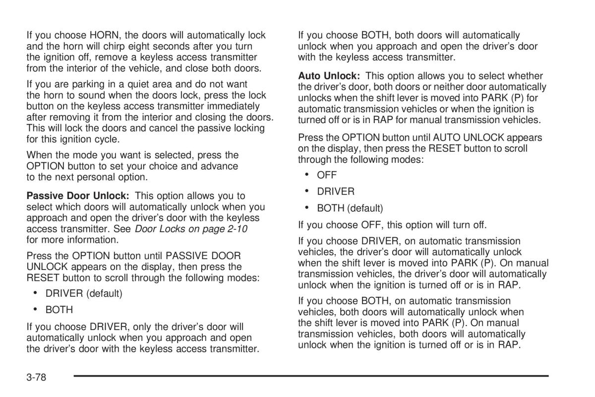 Chevrolet Corvette C5 owners manual / page 218