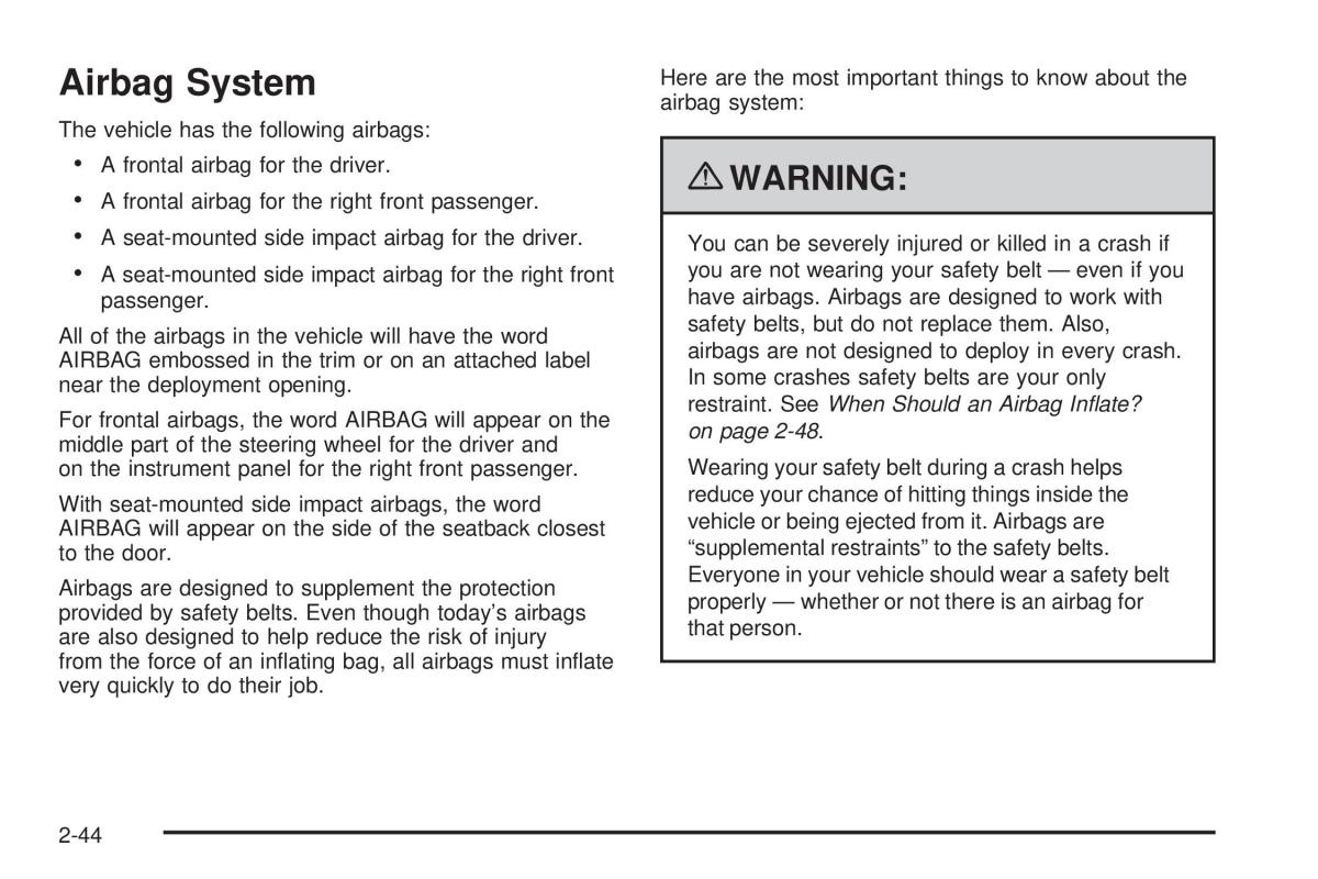 Chevrolet Corvette C6 owners manual / page 76