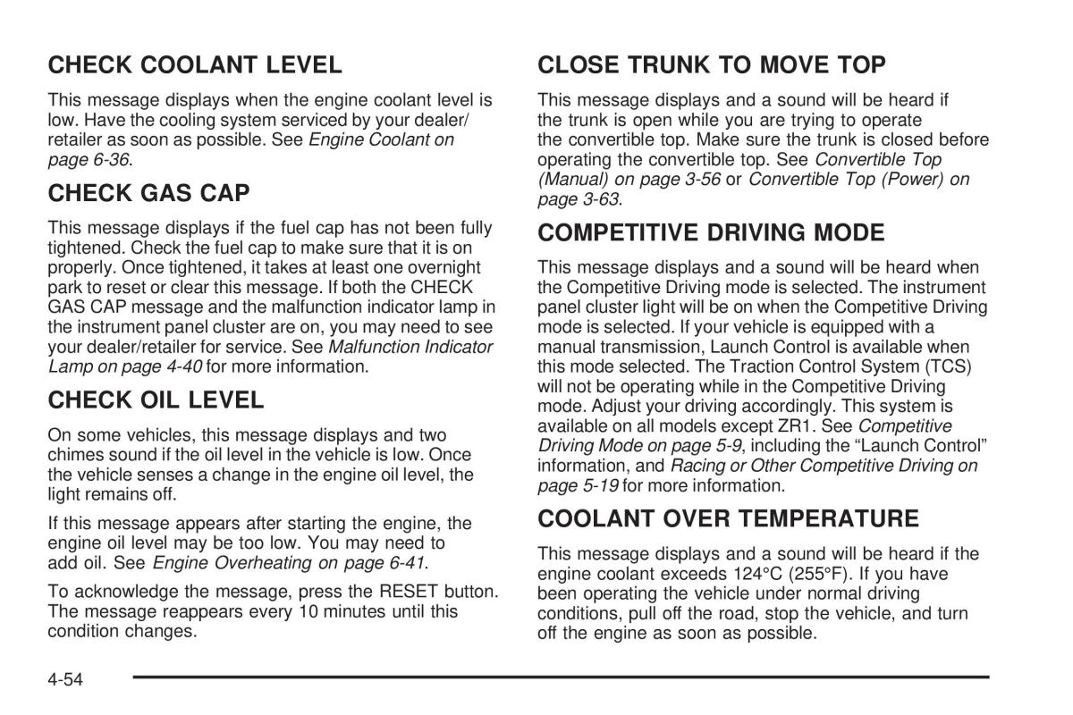 Chevrolet Corvette C6 owners manual / page 216