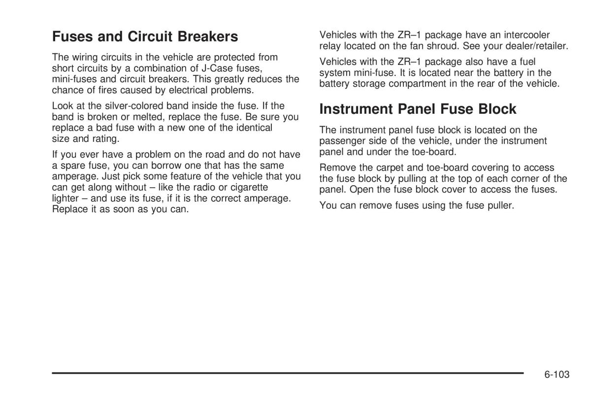 Chevrolet Corvette C6 owners manual / page 405