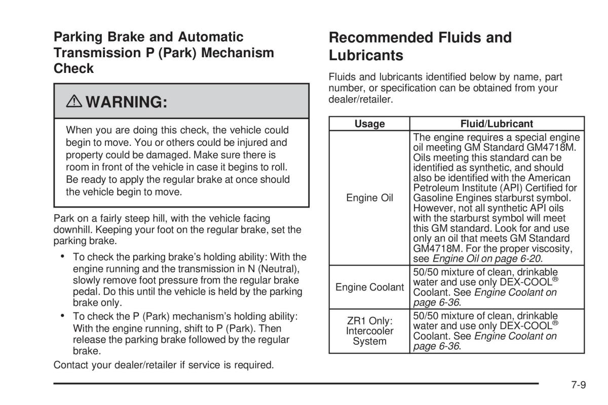 Chevrolet Corvette C6 owners manual / page 425