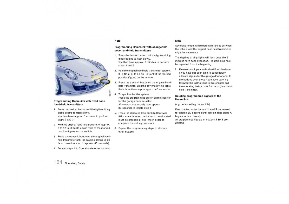 Porsche Carrera 911 997 owners manual / page 106