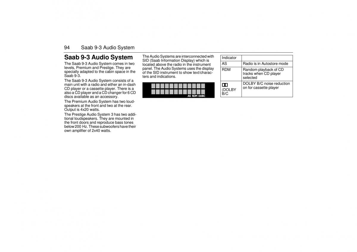 Saab 9 3 I 1 YS3D owners manual / page 94