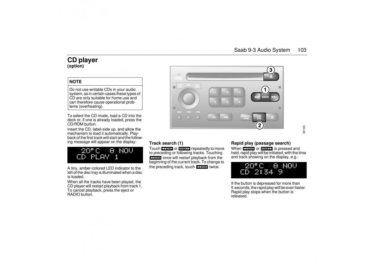 Saab 9 3 I 1 YS3D owners manual / page 103