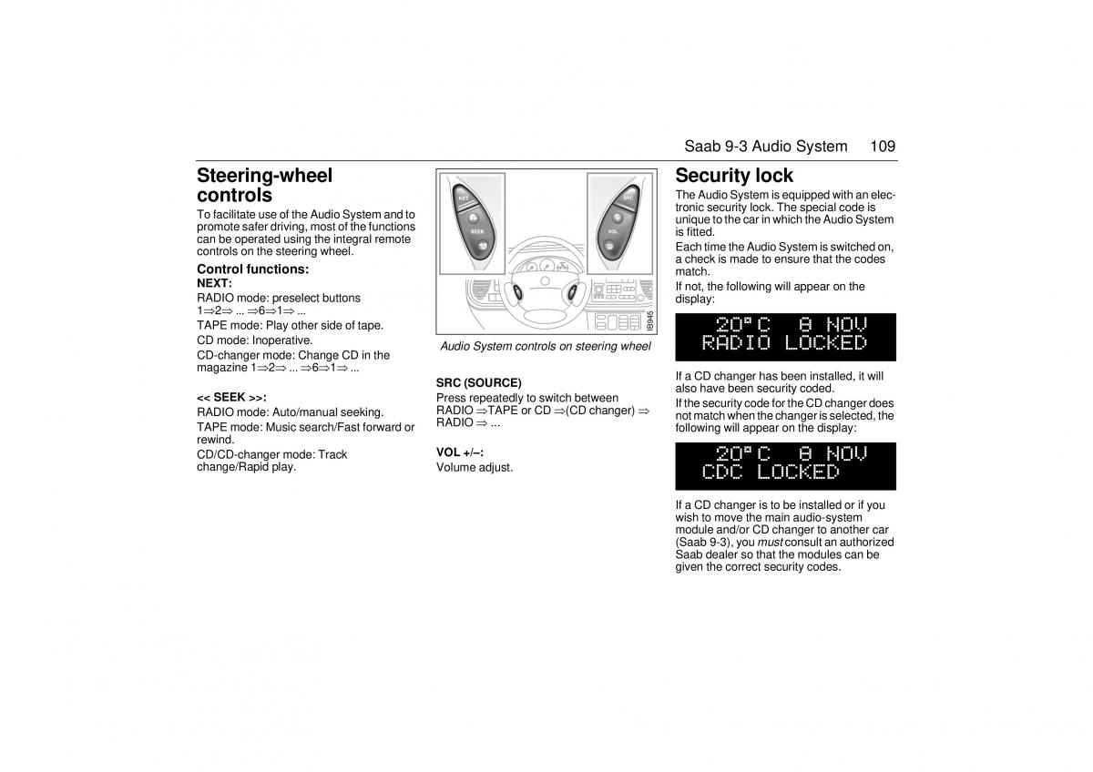 Saab 9 3 I 1 YS3D owners manual / page 109