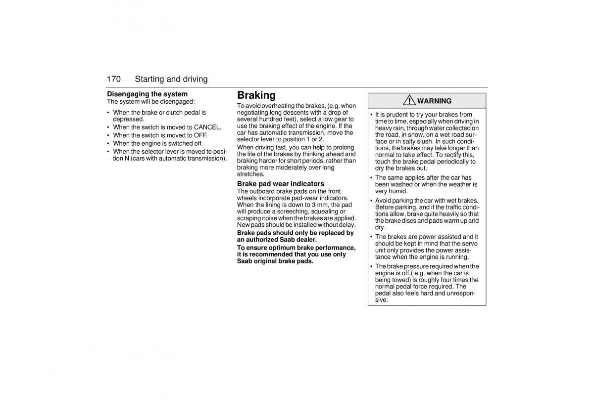 Saab 9 3 I 1 YS3D owners manual / page 170