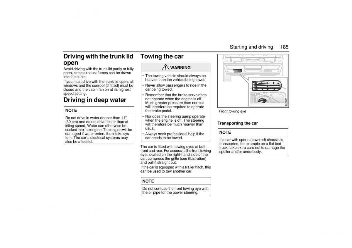 Saab 9 3 I 1 YS3D owners manual / page 185