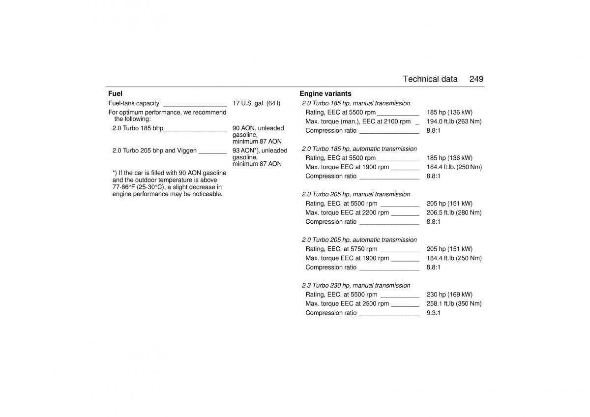 Saab 9 3 I 1 YS3D owners manual / page 249