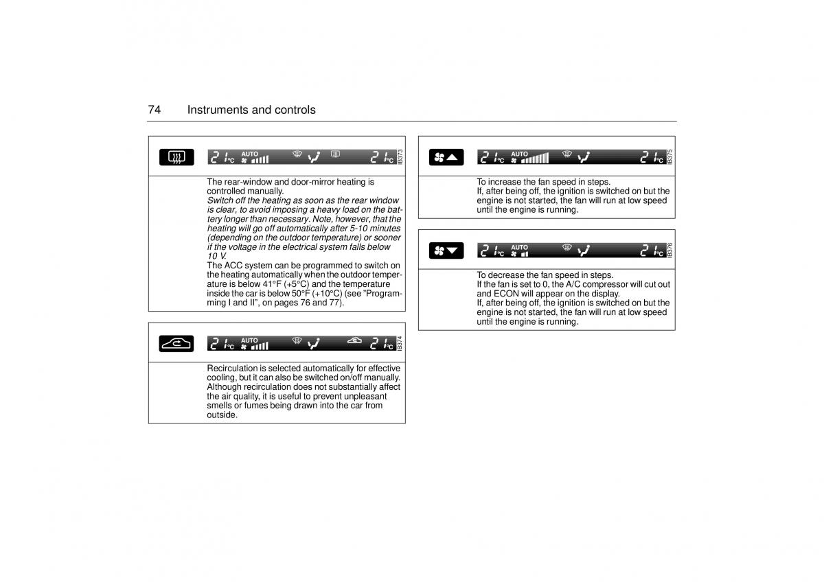 Saab 9 5 I 1 YS3E owners manual / page 74