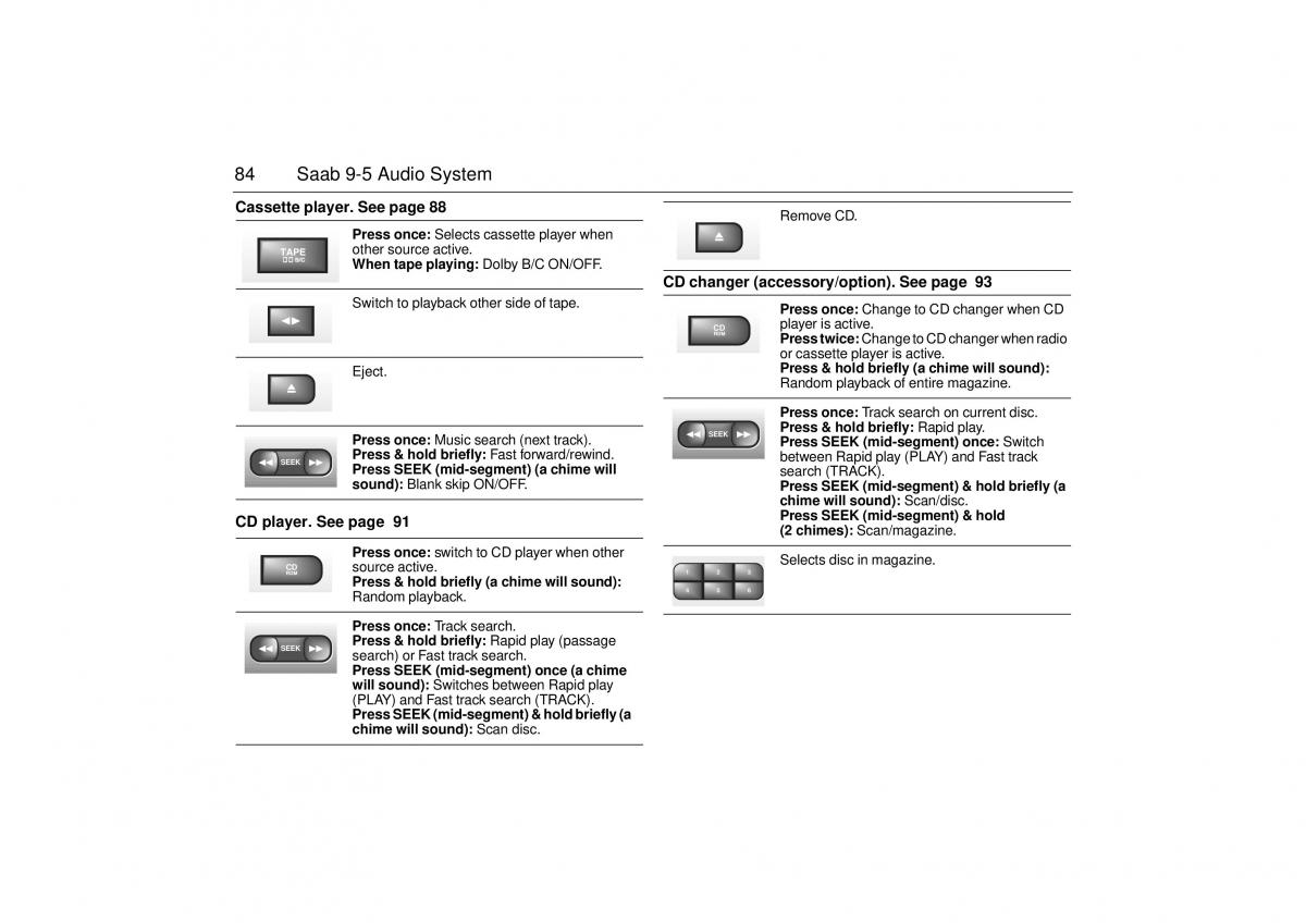 Saab 9 5 I 1 YS3E owners manual / page 84