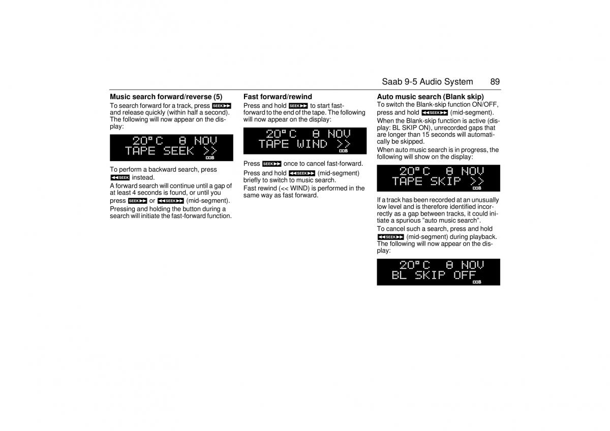 Saab 9 5 I 1 YS3E owners manual / page 89