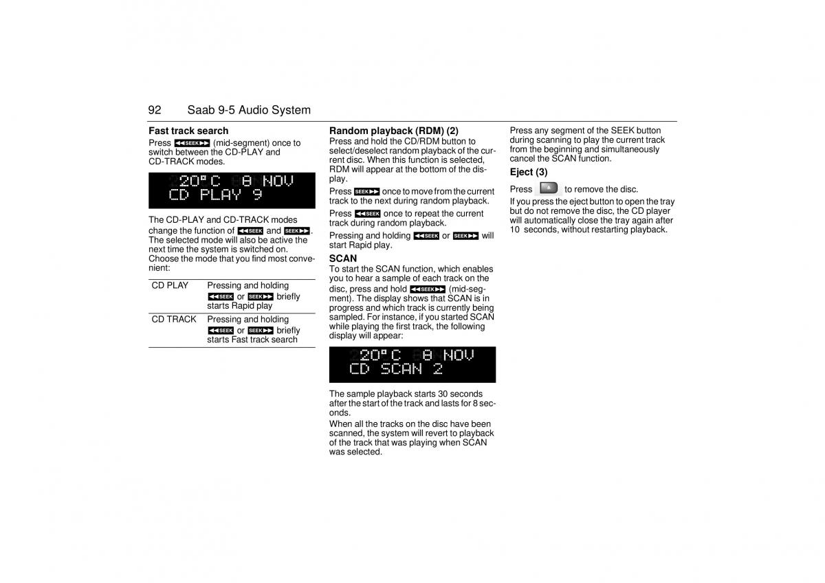 Saab 9 5 I 1 YS3E owners manual / page 92