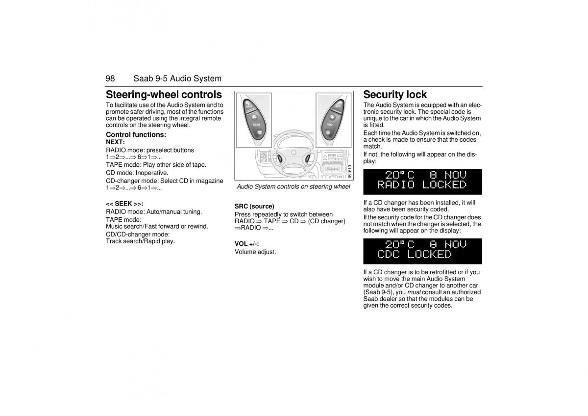 Saab 9 5 I 1 YS3E owners manual / page 98