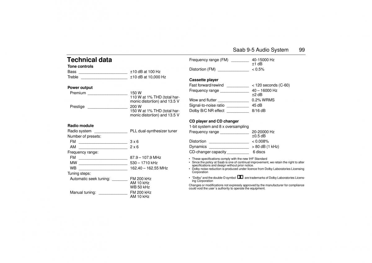 Saab 9 5 I 1 YS3E owners manual / page 99