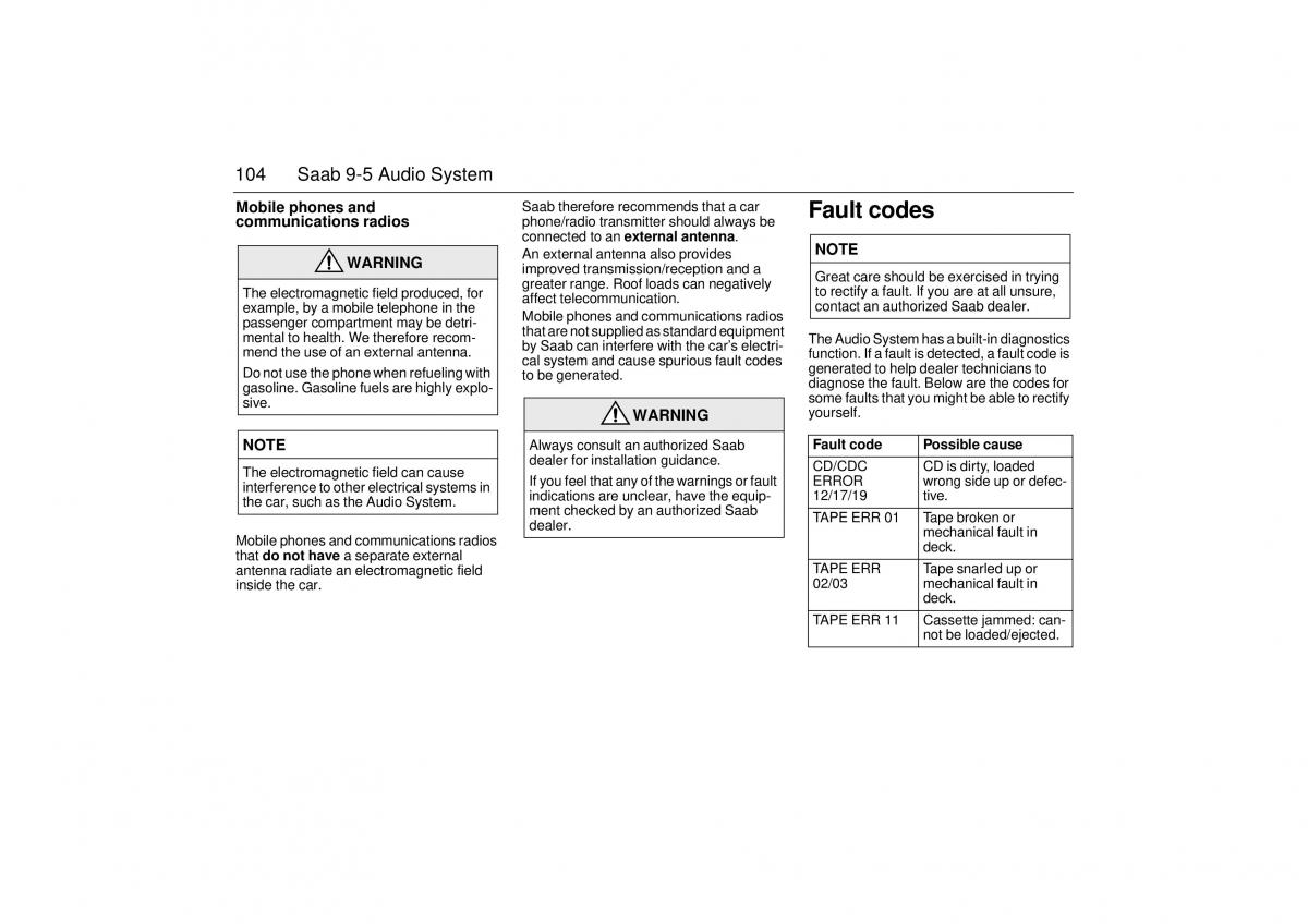 Saab 9 5 I 1 YS3E owners manual / page 104