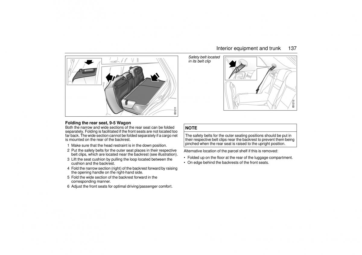 Saab 9 5 I 1 YS3E owners manual / page 137