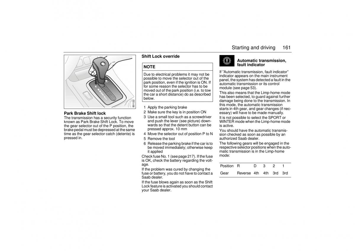 Saab 9 5 I 1 YS3E owners manual / page 161