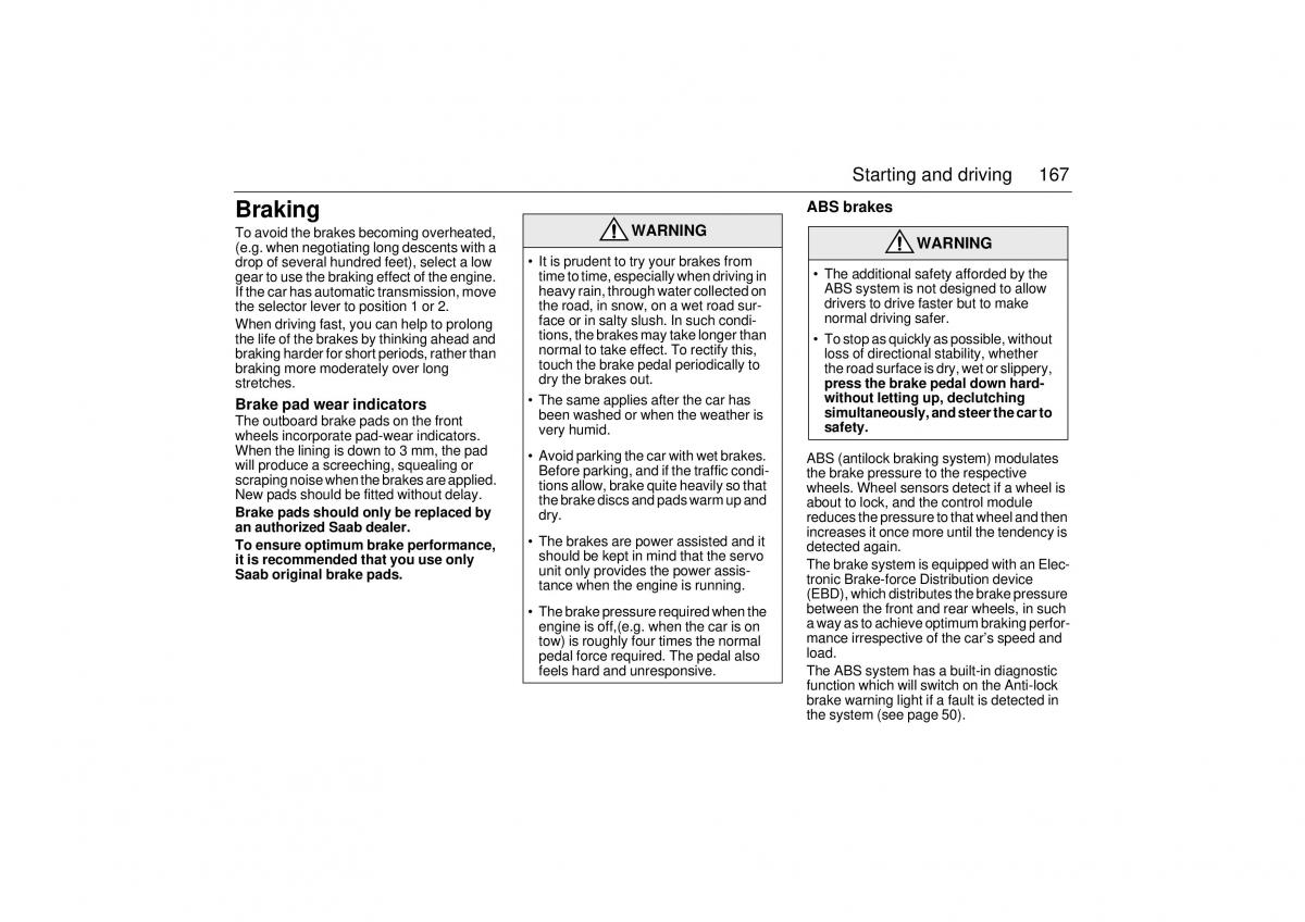 Saab 9 5 I 1 YS3E owners manual / page 167