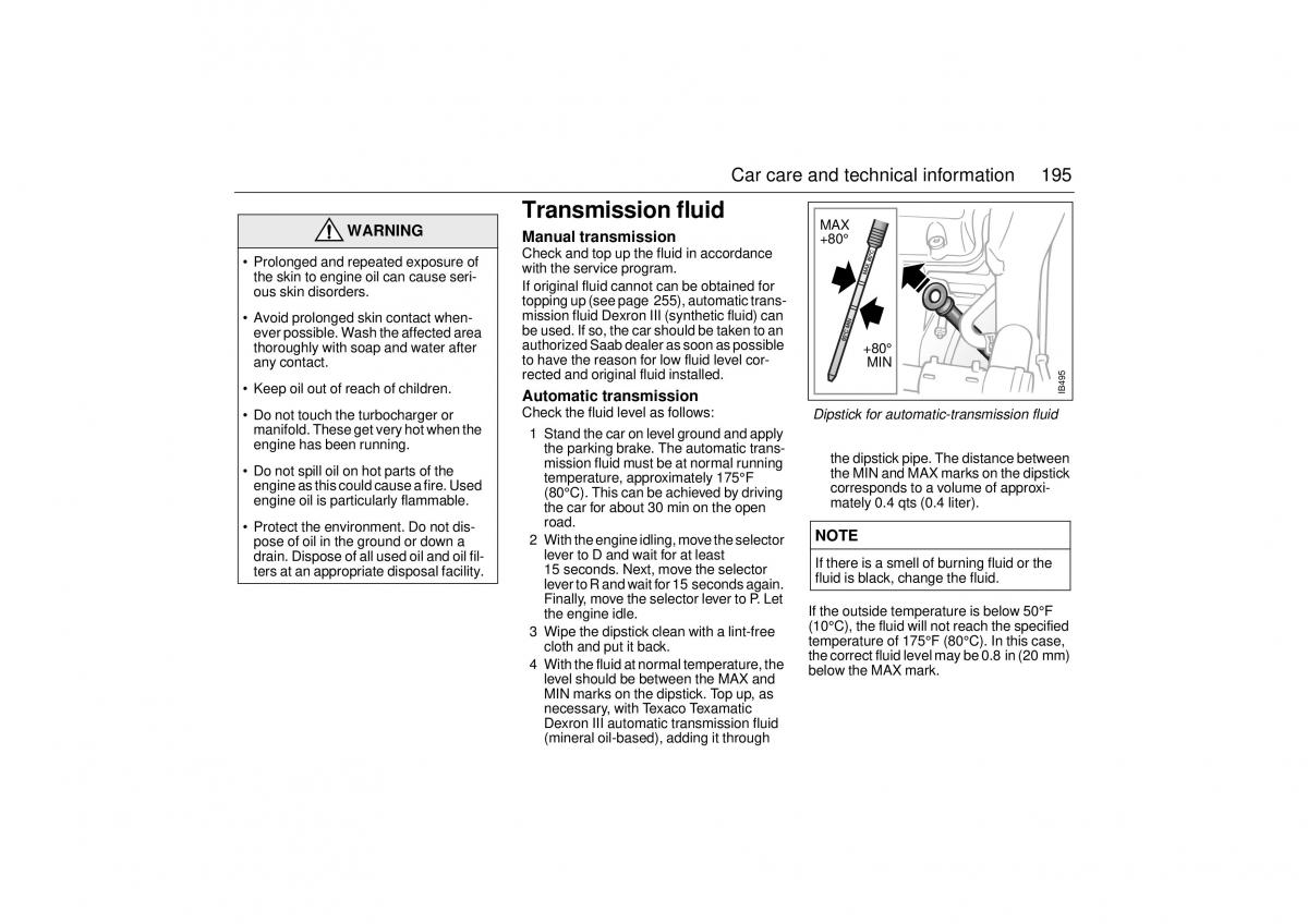 Saab 9 5 I 1 YS3E owners manual / page 195