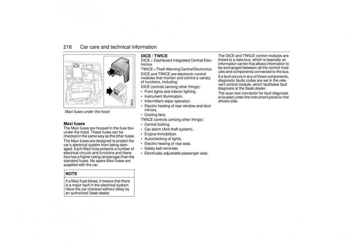 Saab 9 5 I 1 YS3E owners manual / page 216