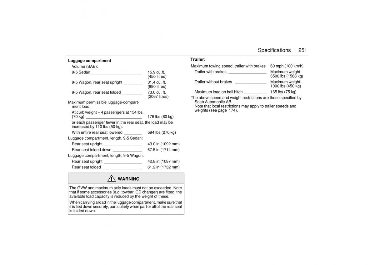 Saab 9 5 I 1 YS3E owners manual / page 251