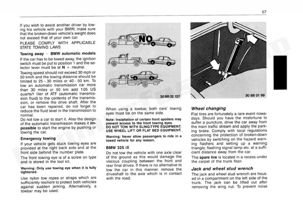 BMW 3 E30 owners manual / page 58