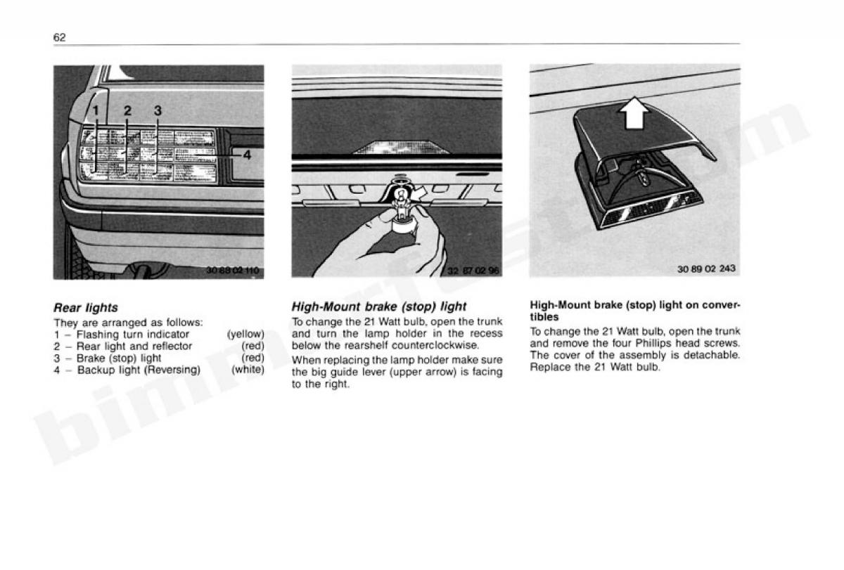 BMW 3 E30 owners manual / page 63