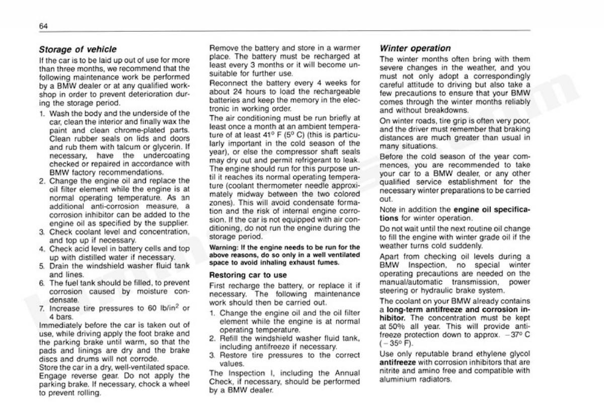 BMW 3 E30 owners manual / page 65