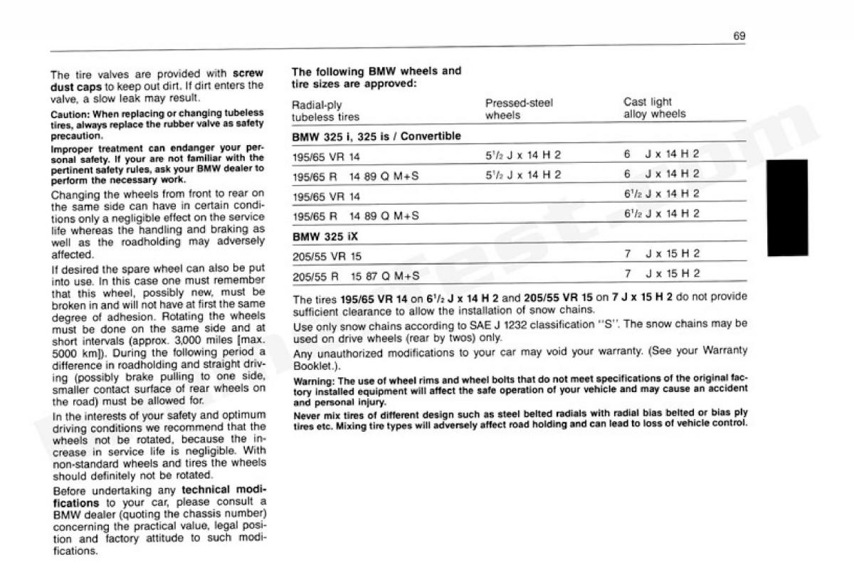 BMW 3 E30 owners manual / page 70