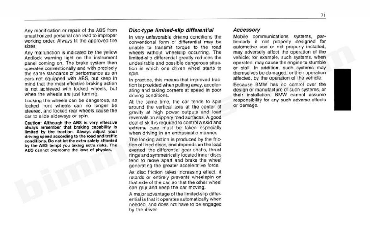 BMW 3 E30 owners manual / page 72