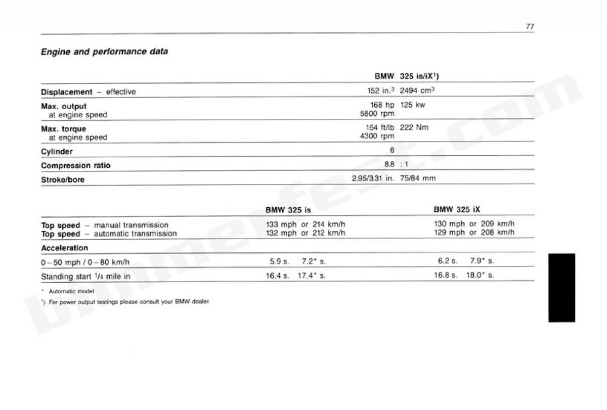 BMW 3 E30 owners manual / page 78