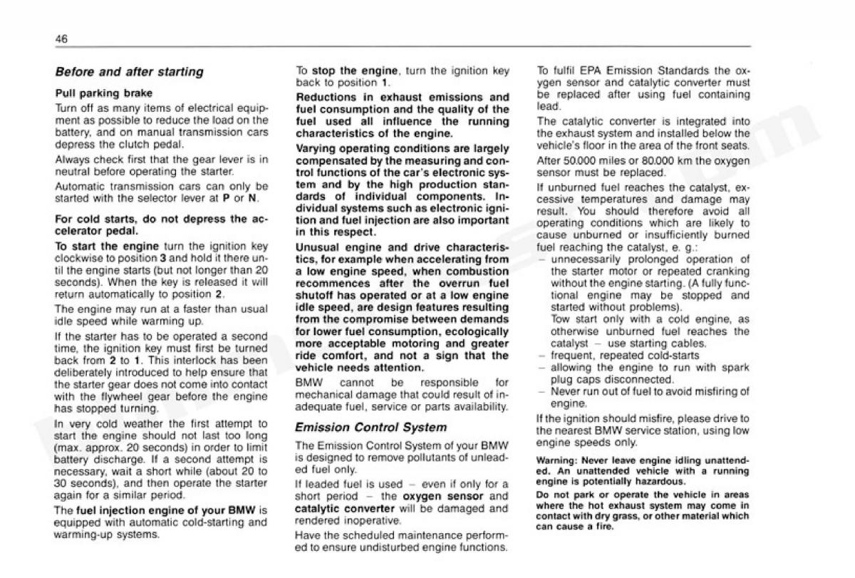 BMW 3 E30 owners manual / page 47