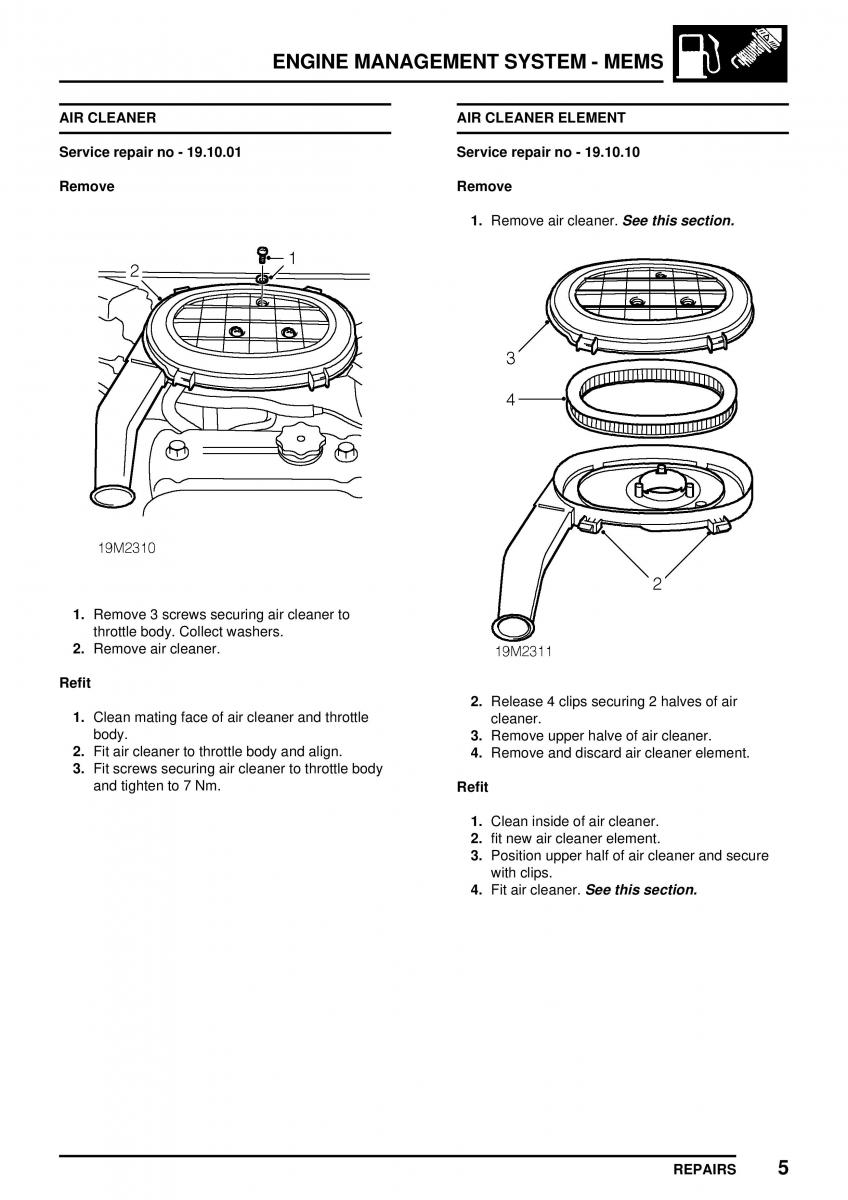 Mini Cooper workshop manual / page 125