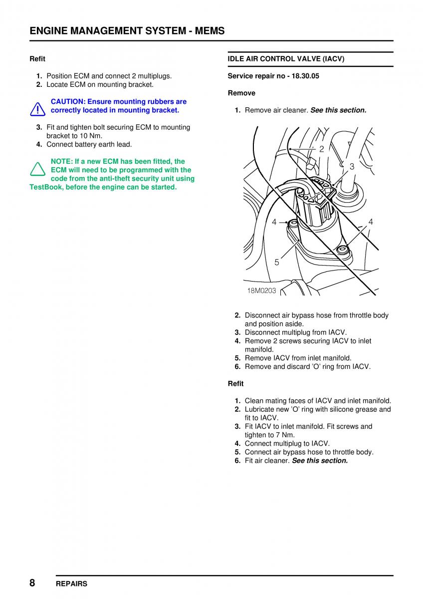 Mini Cooper workshop manual / page 128