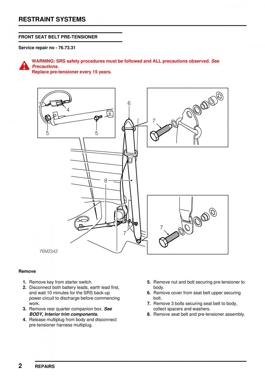 Mini Cooper workshop manual / page 276