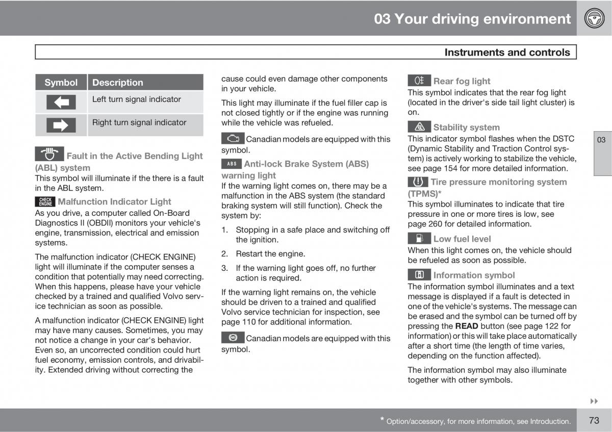 Volvo V70 XC70 III owners manual / page 73