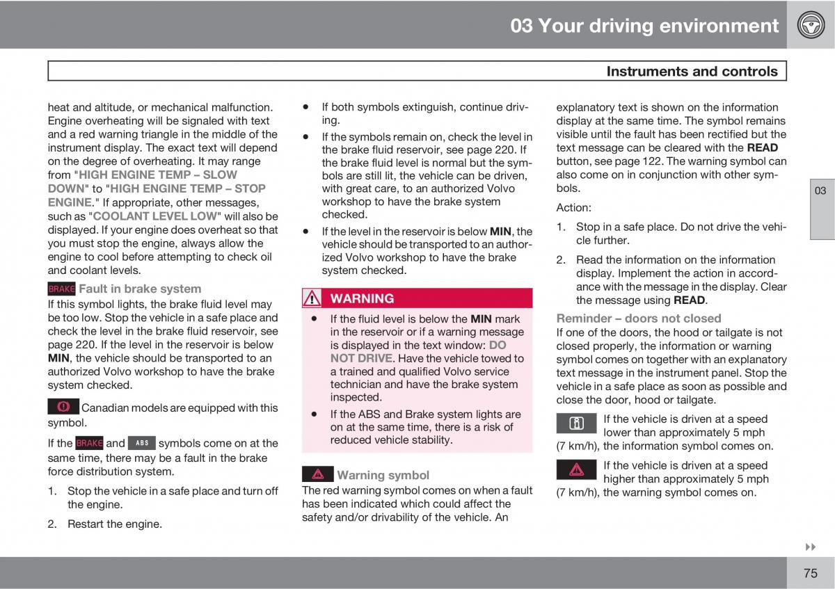 Volvo V70 XC70 III owners manual / page 75